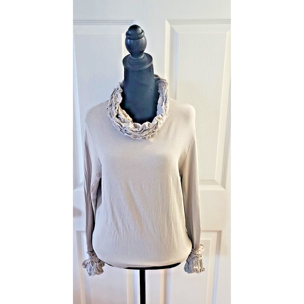 Linda Lundstrom Gray Beige Lettuce Pucker Turtleneck and Cuff in Size 12